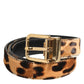Dolce & Gabbana Brown Leather Leopard Print Metal Buckle Belt