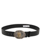 Dolce & Gabbana Black Leather Ornate Metal Buckle Men Belt