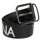 Dolce & Gabbana Black White Printed Metal Logo Buckle Belt