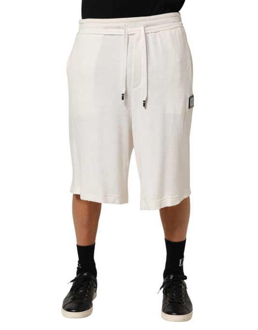 Dolce & Gabbana White Cotton Logo Plaque Men Bermuda Shorts Mens Shorts
