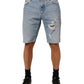 Dolce & Gabbana Blue Cotton Distressed Denim Bermuda  Shorts Mens Shorts
