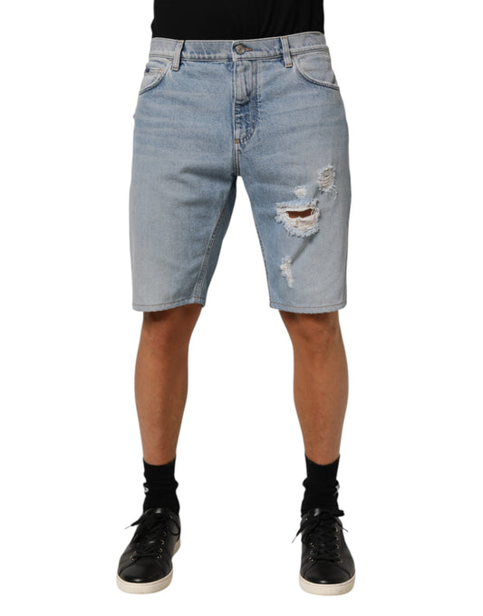 Dolce & Gabbana Blue Cotton Distressed Denim Bermuda  Shorts Mens Shorts
