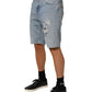Dolce & Gabbana Blue Cotton Distressed Denim Bermuda  Shorts Mens Shorts