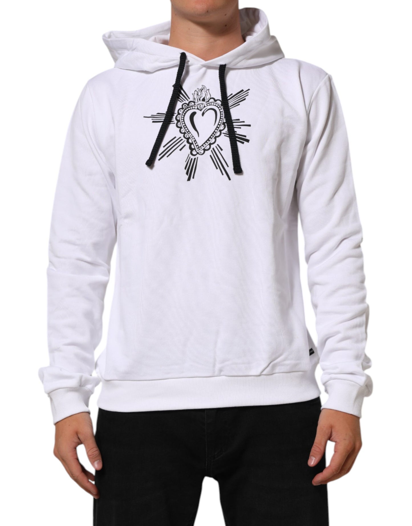 Dolce & Gabbana White Sacred Heart Hooded Sweatshirt Sweater Mens Sweater