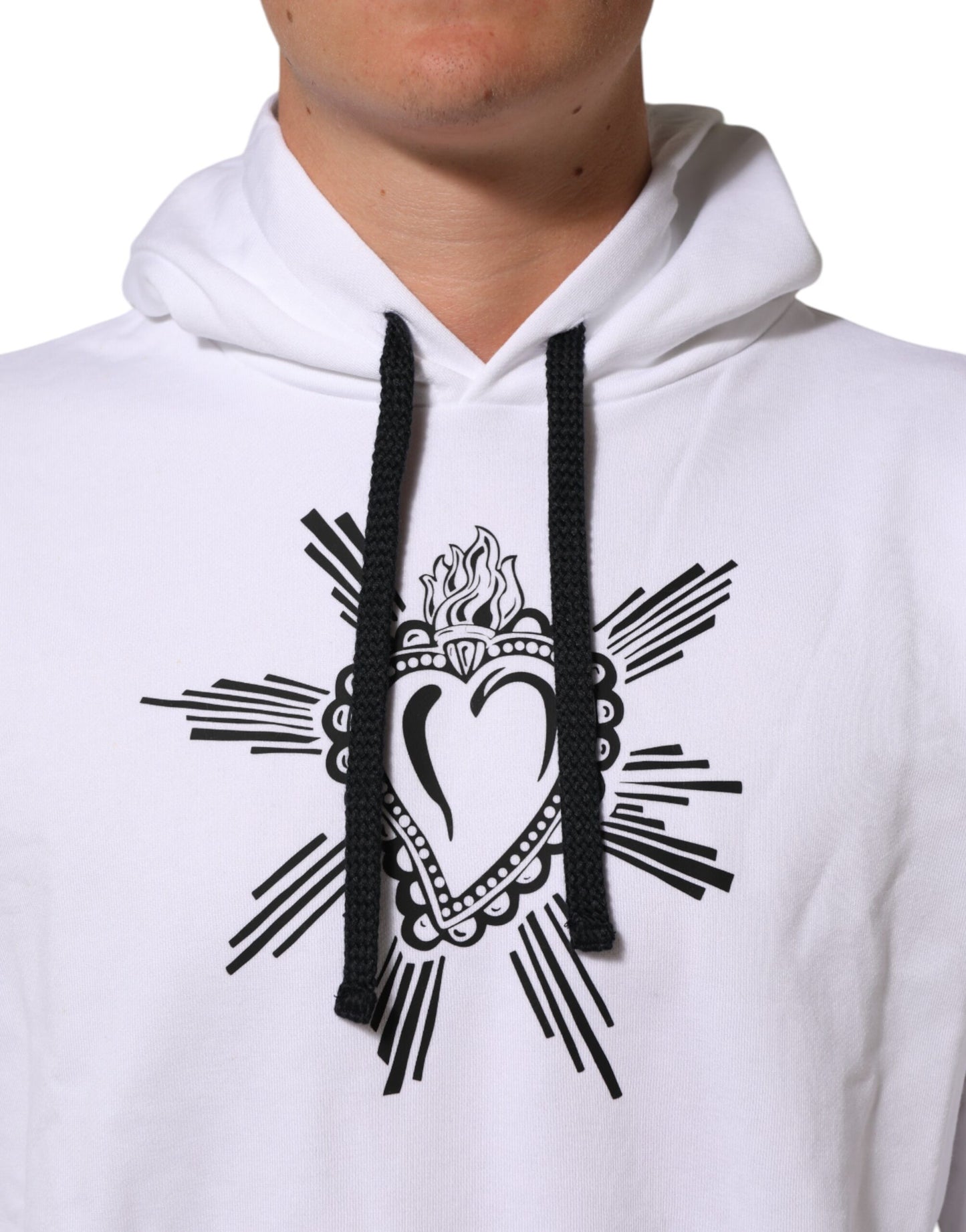 Dolce & Gabbana White Sacred Heart Hooded Sweatshirt Sweater Mens Sweater