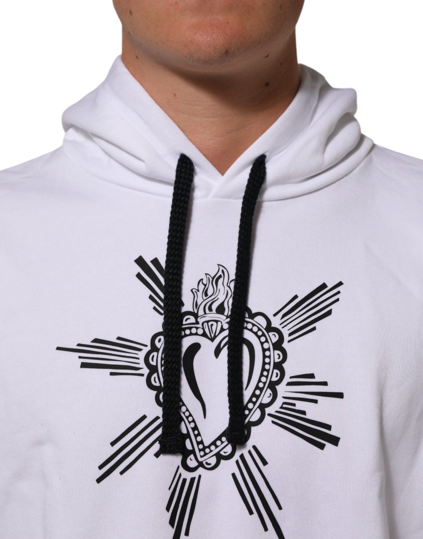 Dolce & Gabbana White Sacred Heart Hooded Sweatshirt Sweater Mens Sweater