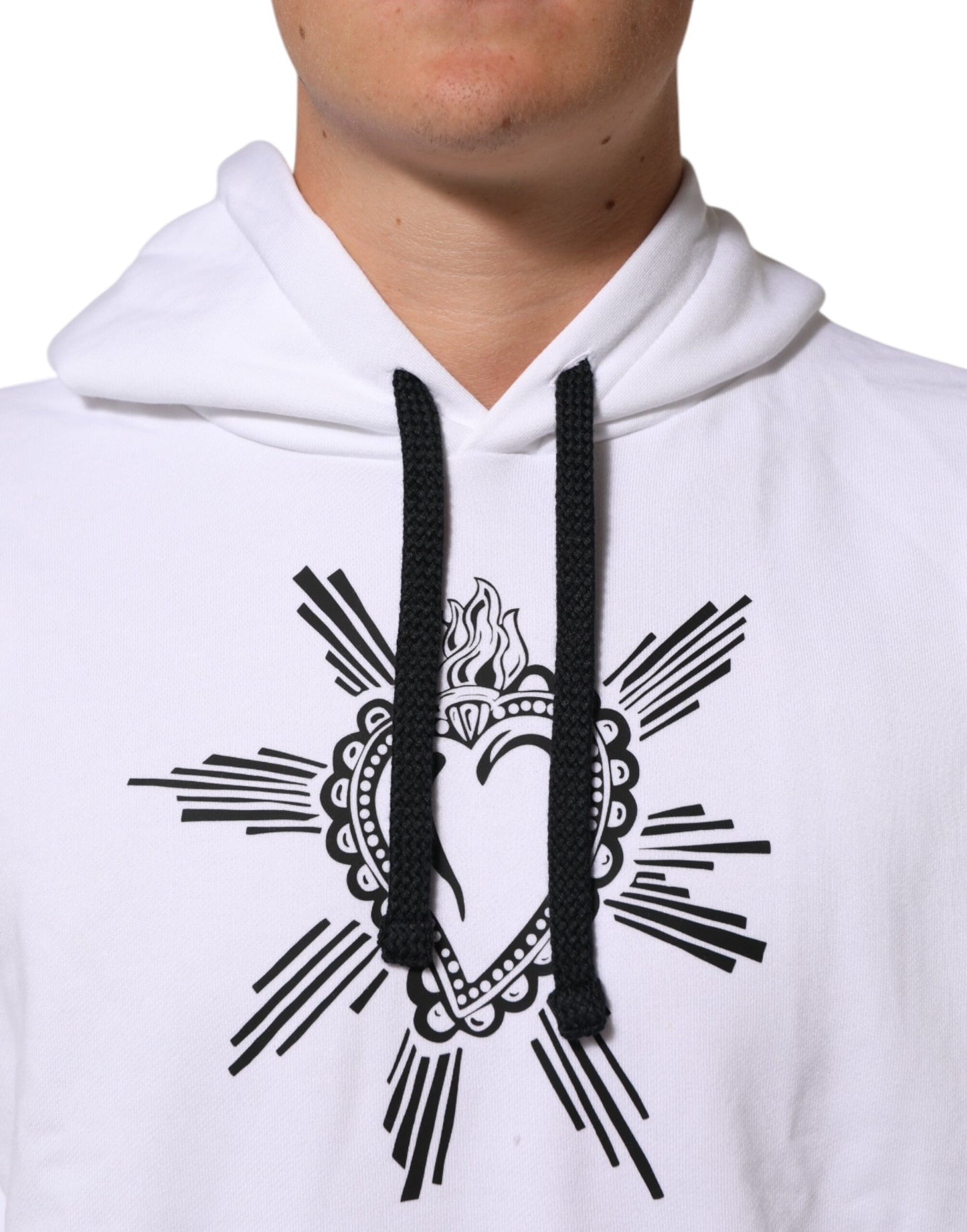 Dolce & Gabbana White Sacred Heart Hooded Sweatshirt Sweater Mens Sweater