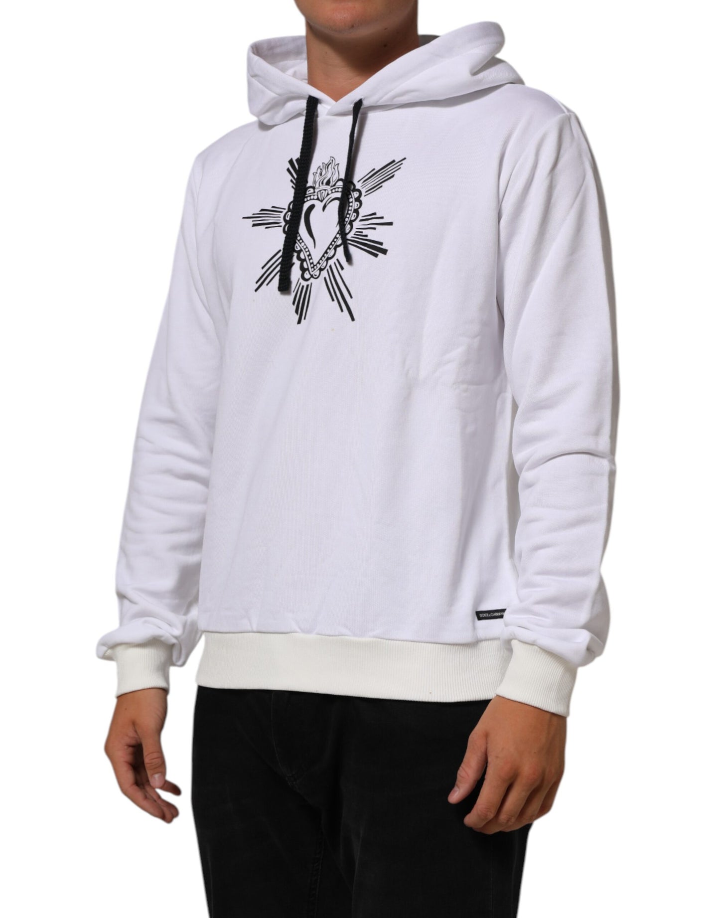 Dolce & Gabbana White Sacred Heart Hooded Sweatshirt Sweater Mens Sweater