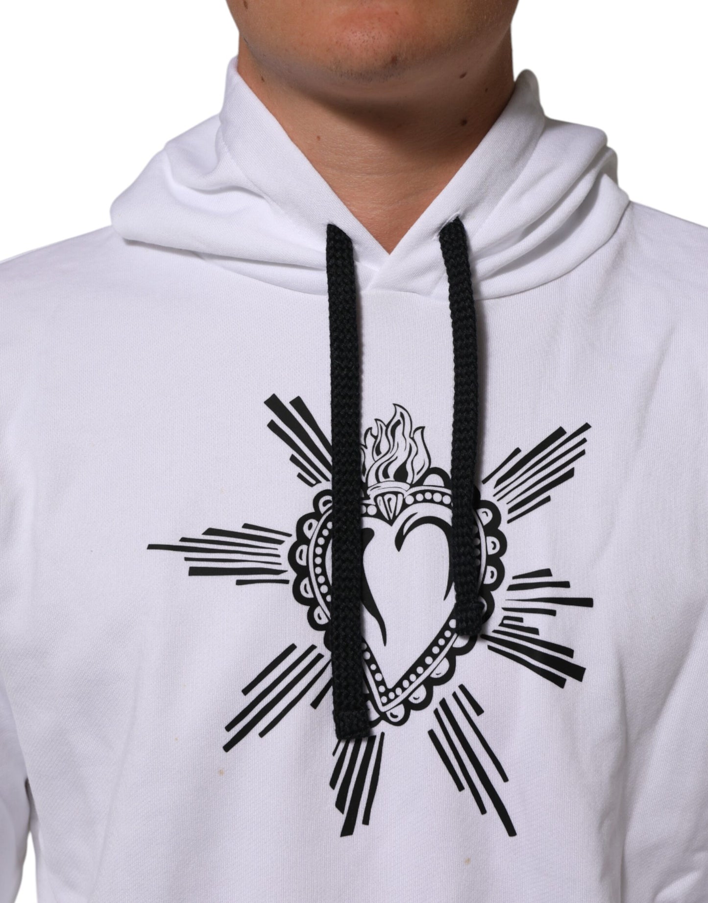 Dolce & Gabbana White Sacred Heart Hooded Sweatshirt Sweater Mens Sweater
