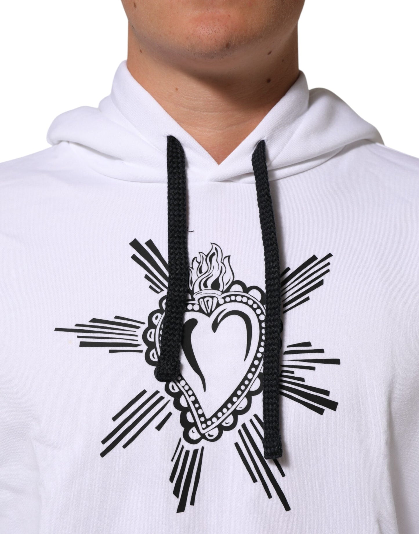 Dolce & Gabbana White Sacred Heart Hooded Sweatshirt Sweater Mens Sweater