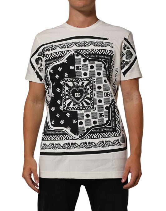 Dolce & Gabbana White Cotton Logo Bandana Print Men T-shirt Mens T-Shirt