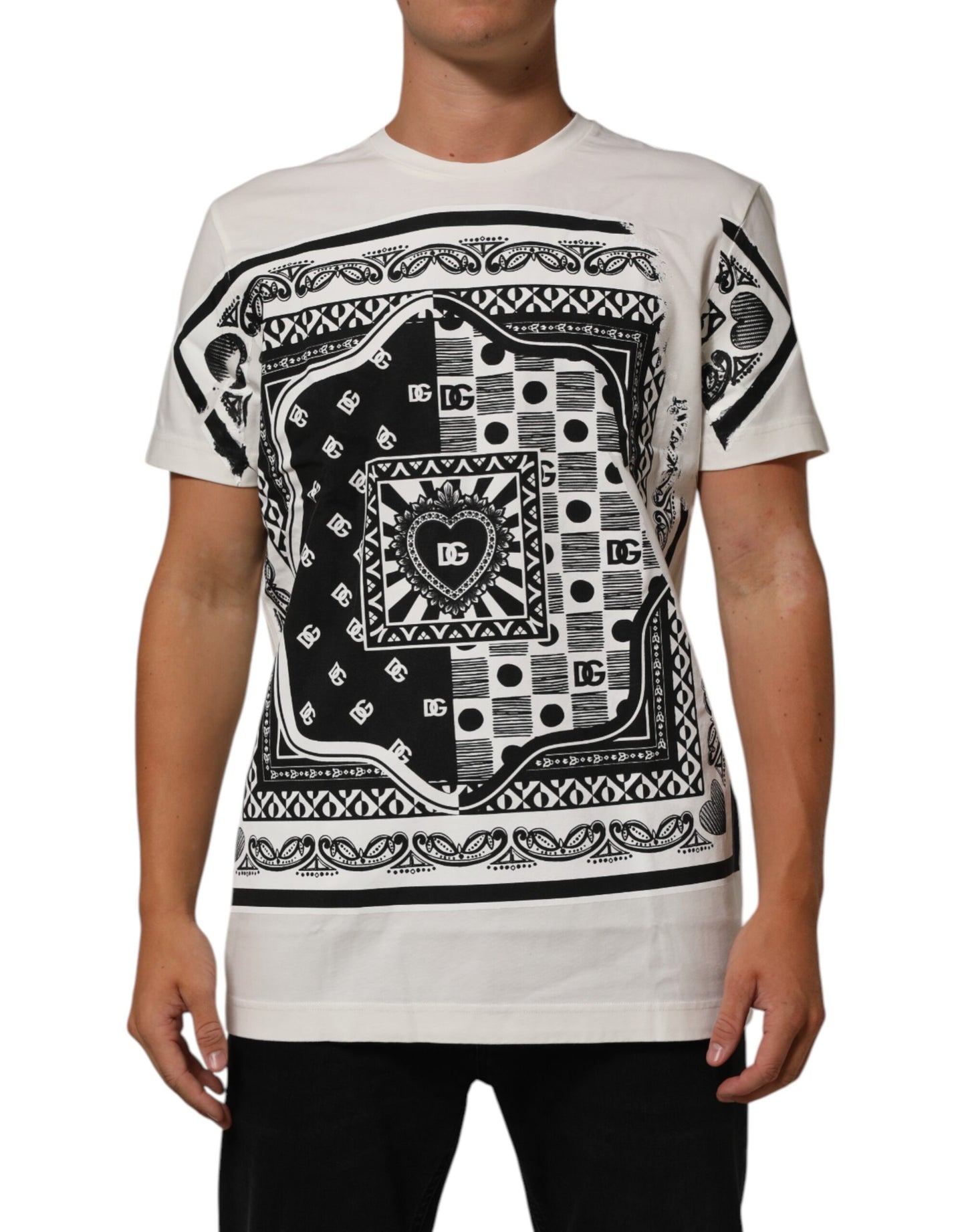 Dolce & Gabbana White Cotton Logo Bandana Print Men T-shirt Mens T-Shirt