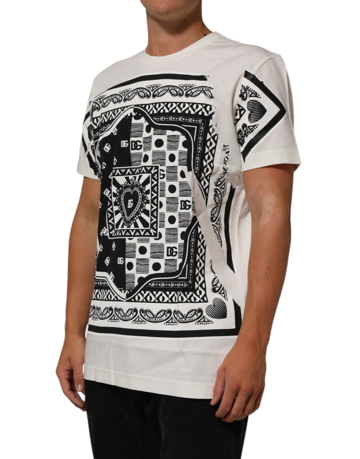 Dolce & Gabbana White Cotton Logo Bandana Print Men T-shirt Mens T-Shirt