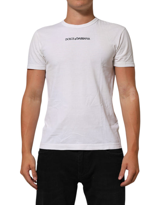 Dolce & Gabbana White Logo Print Cotton Crew Neck Men T-shirt Mens T-Shirt