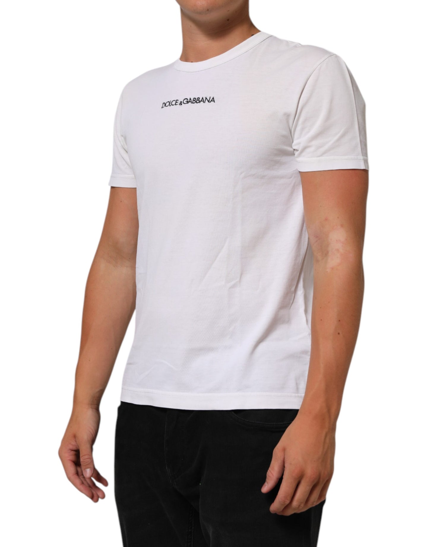 Dolce & Gabbana White Logo Print Cotton Crew Neck Men T-shirt Mens T-Shirt