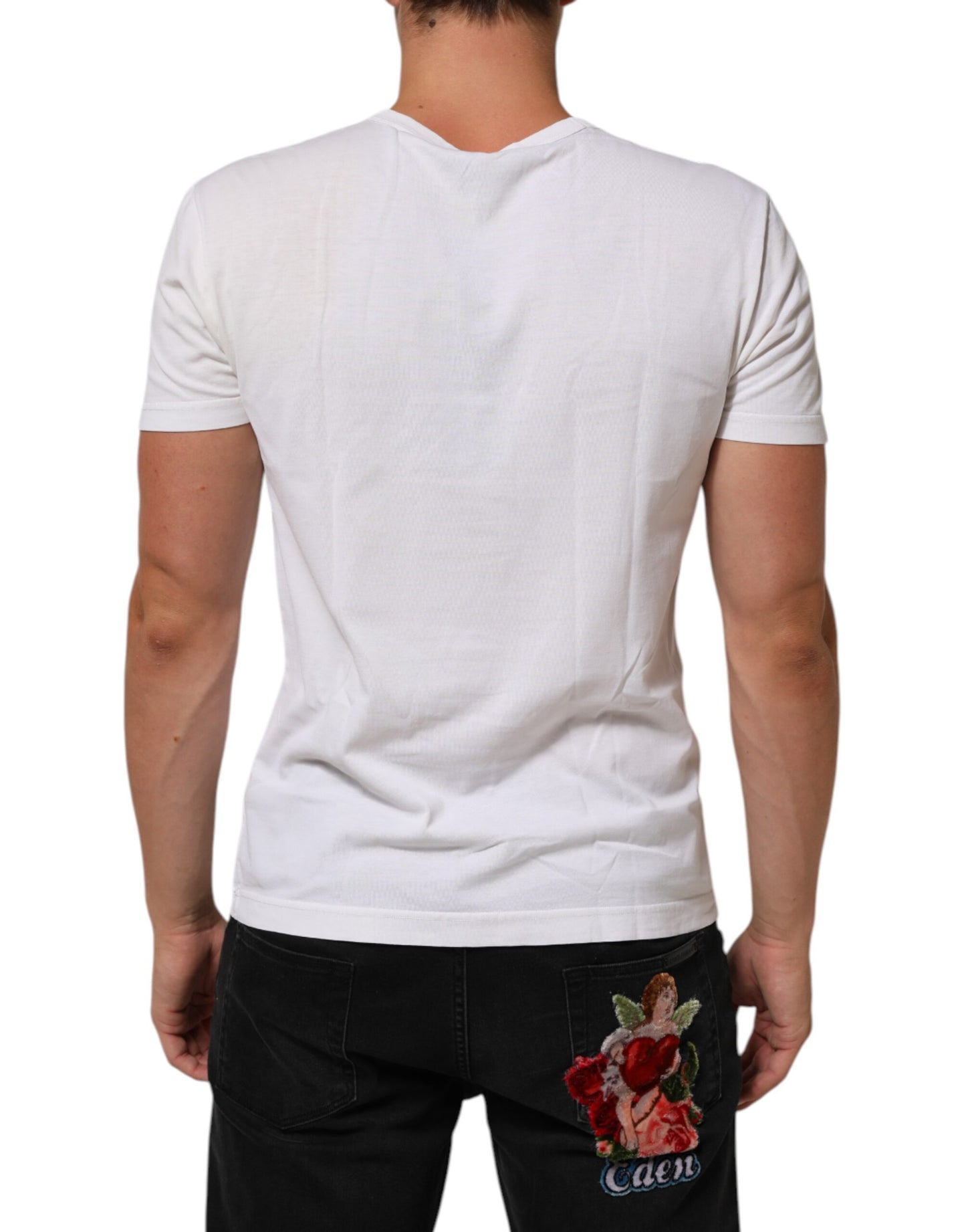 Dolce & Gabbana White Logo Print Cotton Crew Neck Men T-shirt Mens T-Shirt