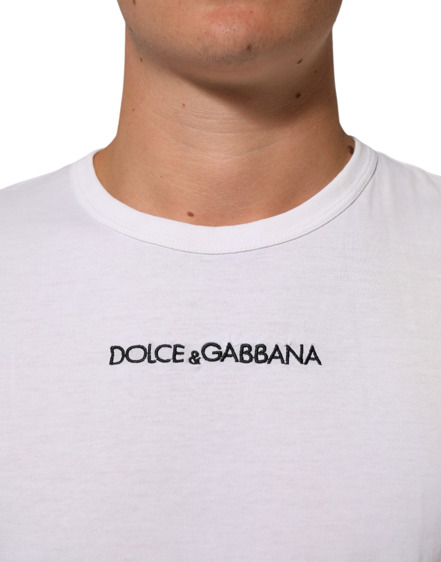 Dolce & Gabbana White Logo Print Cotton Crew Neck Men T-shirt Mens T-Shirt