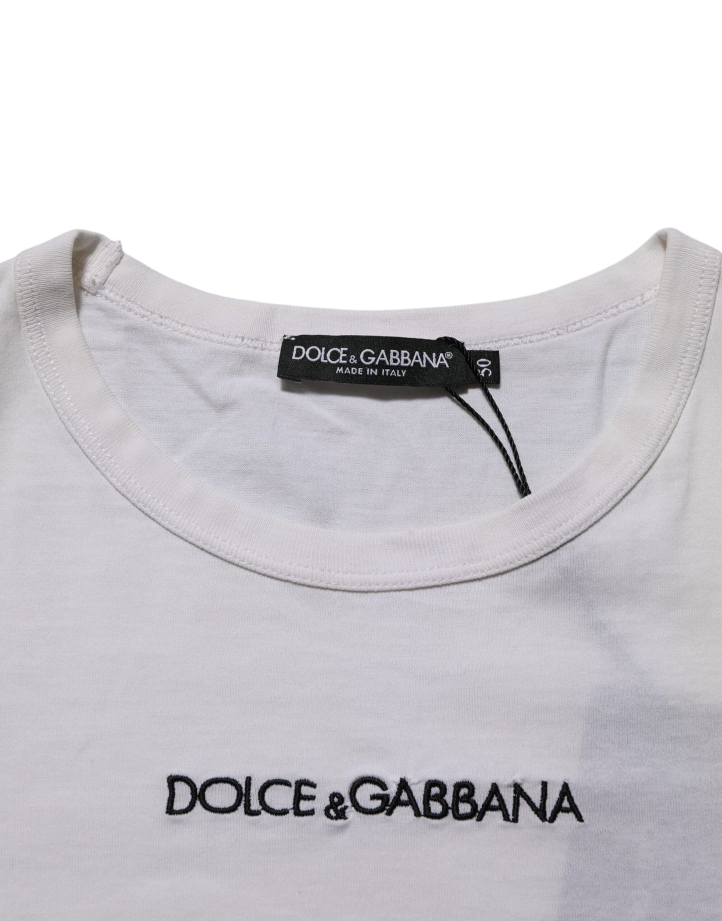 Dolce & Gabbana White Logo Print Cotton Crew Neck Men T-shirt Mens T-Shirt