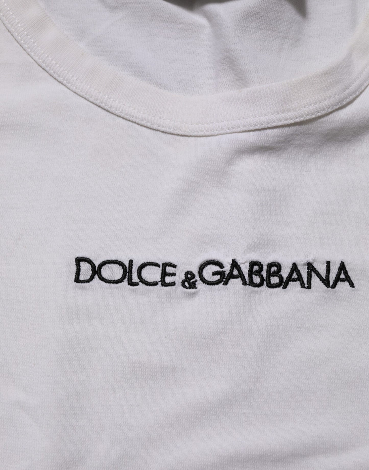 Dolce & Gabbana White Logo Print Cotton Crew Neck Men T-shirt Mens T-Shirt