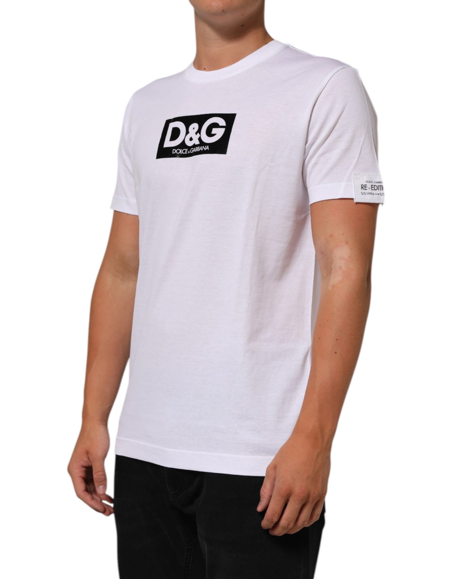 Dolce & Gabbana White Logo Print Cotton Crew Neck T-shirt Mens T-Shirt