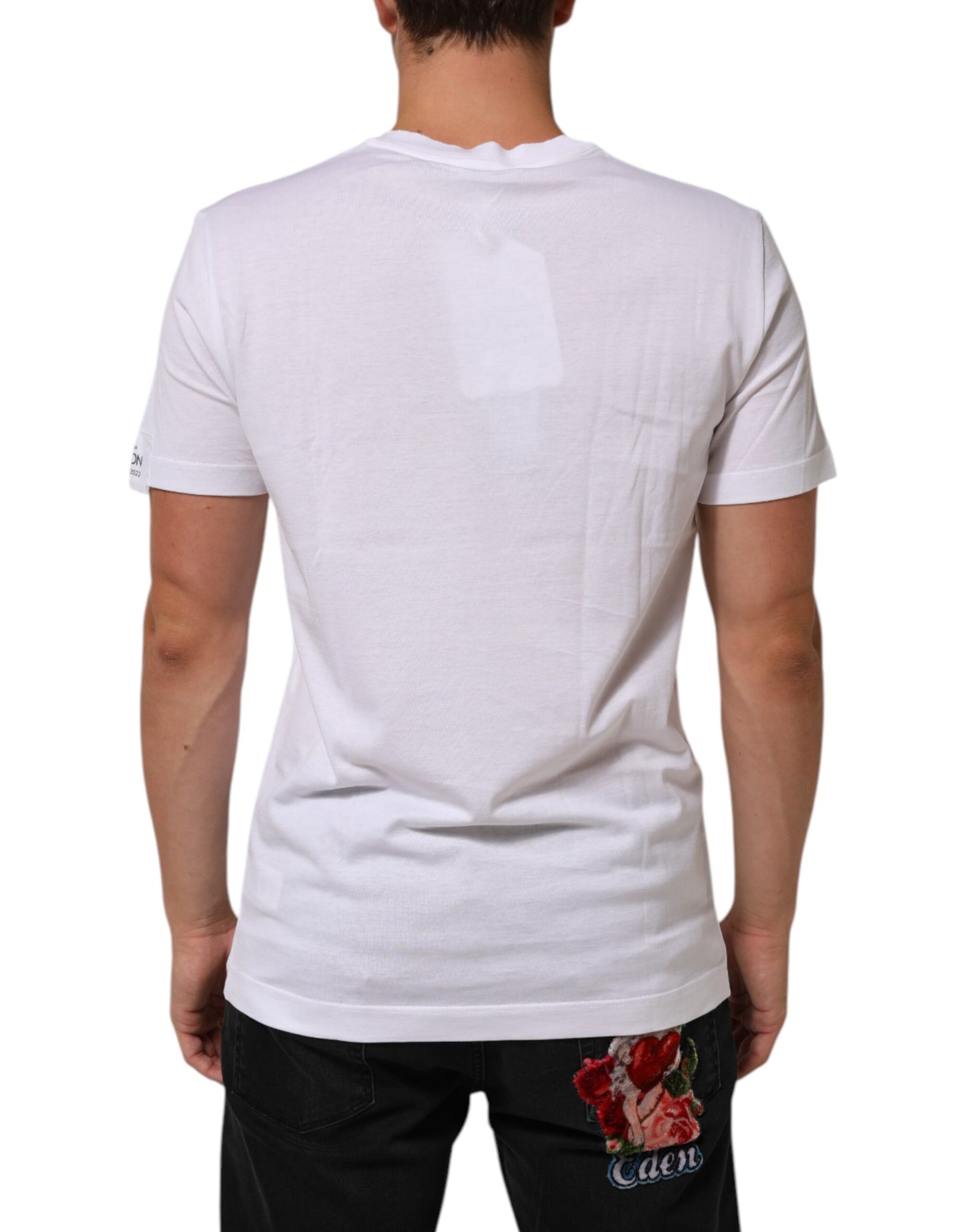 Dolce & Gabbana White Logo Print Cotton Crew Neck T-shirt Mens T-Shirt