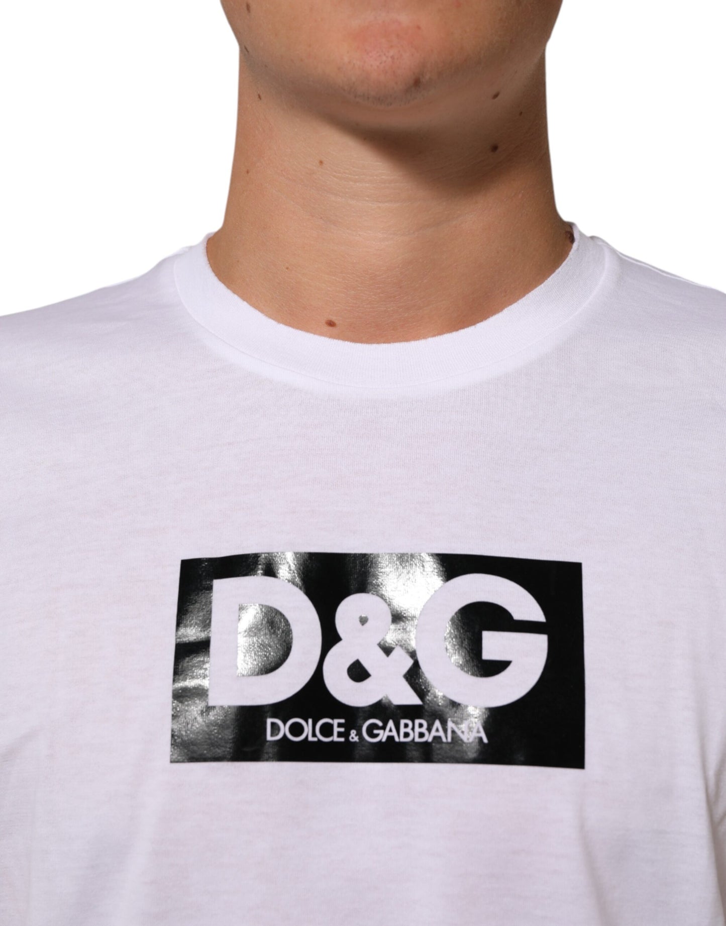 Dolce & Gabbana White Logo Print Cotton Crew Neck T-shirt Mens T-Shirt
