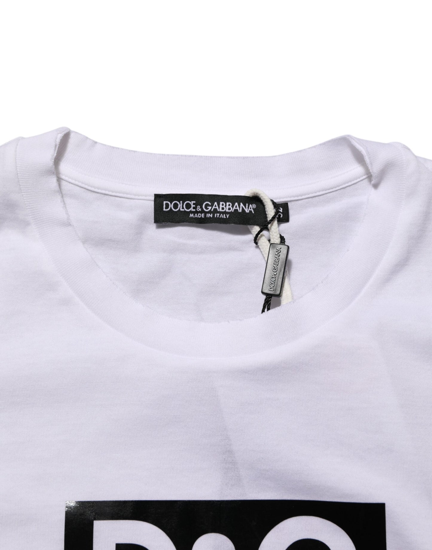 Dolce & Gabbana White Logo Print Cotton Crew Neck T-shirt Mens T-Shirt