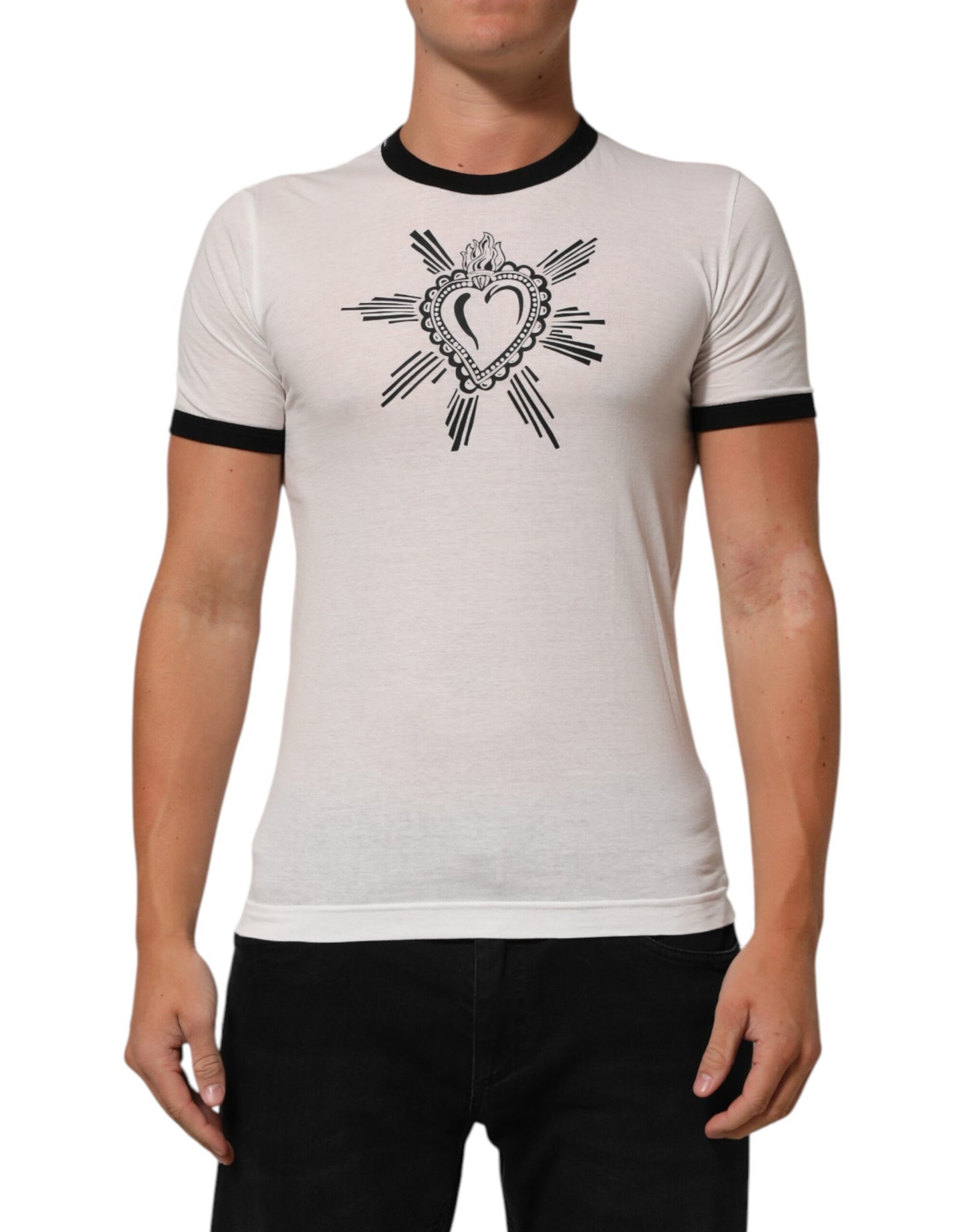 Dolce & Gabbana White Sacred Heart Cotton Crew Neck T-shirt Mens T-Shirt