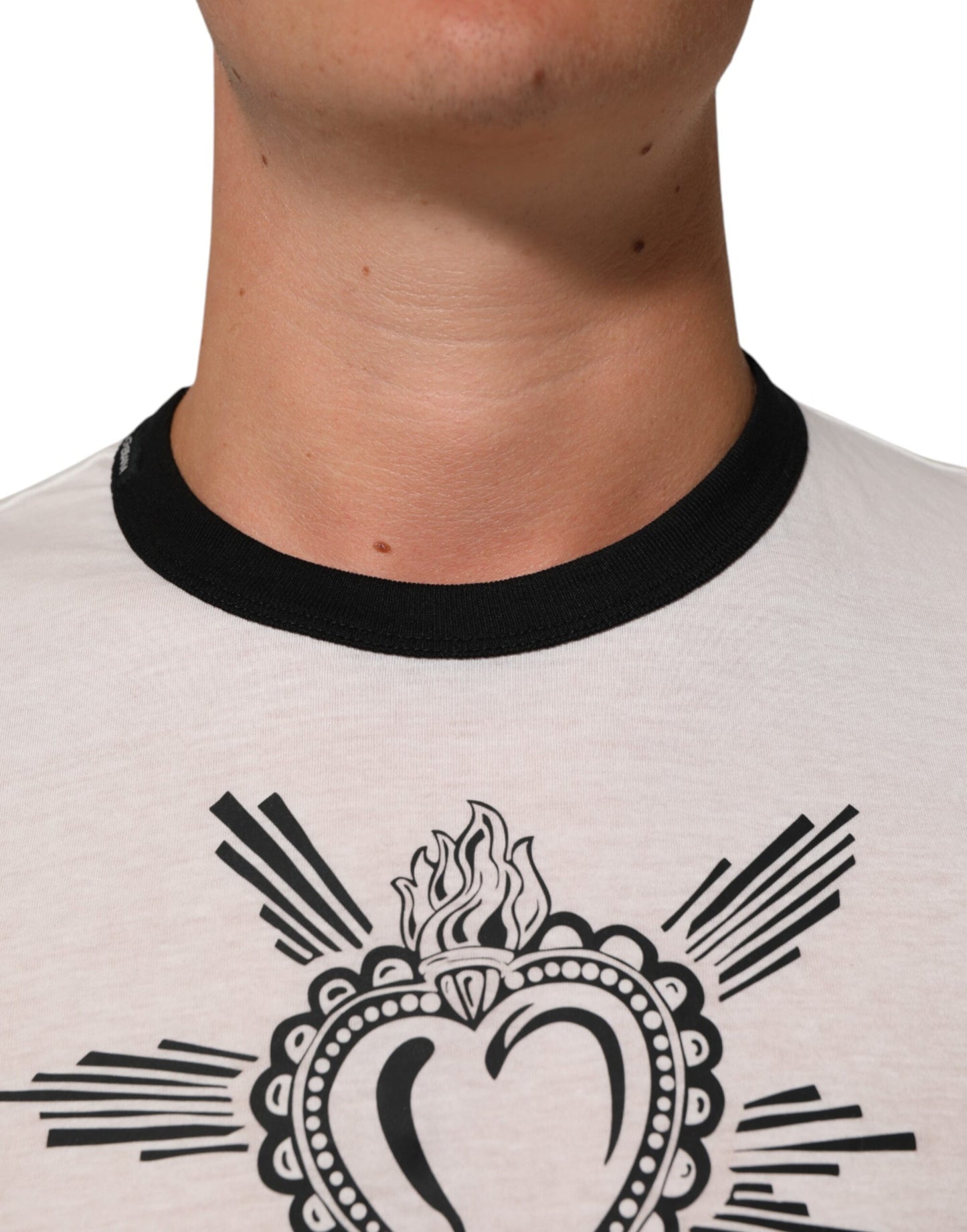 Dolce & Gabbana White Sacred Heart Cotton Crew Neck T-shirt Mens T-Shirt