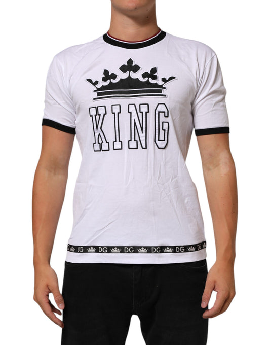 Dolce & Gabbana White Cotton Crown King Embroidery T-shirt Mens T-Shirt