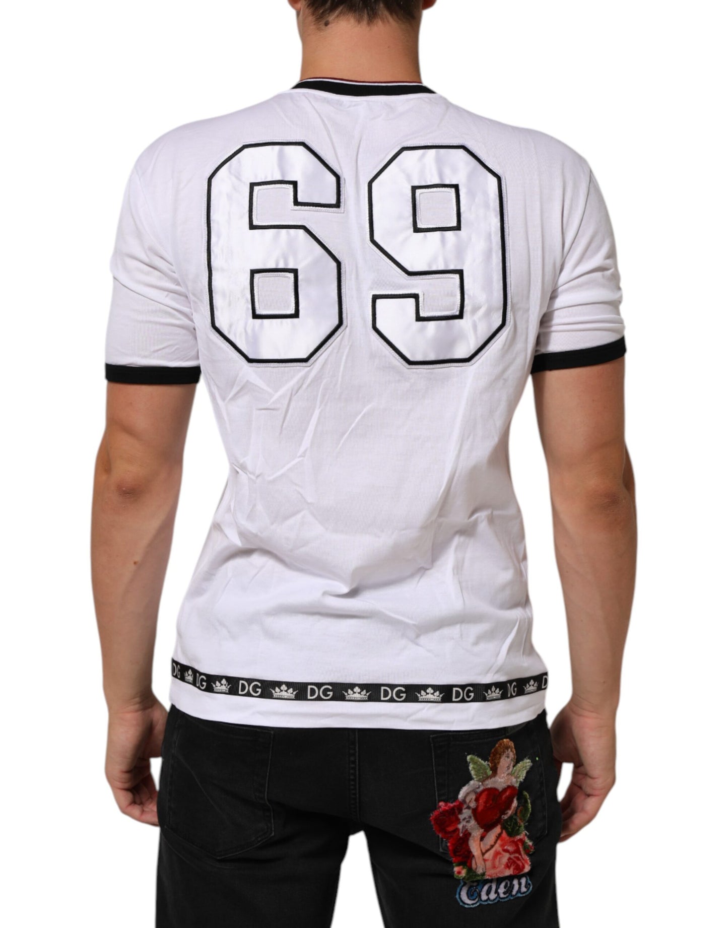 Dolce & Gabbana White Cotton Crown King Embroidery T-shirt Mens T-Shirt