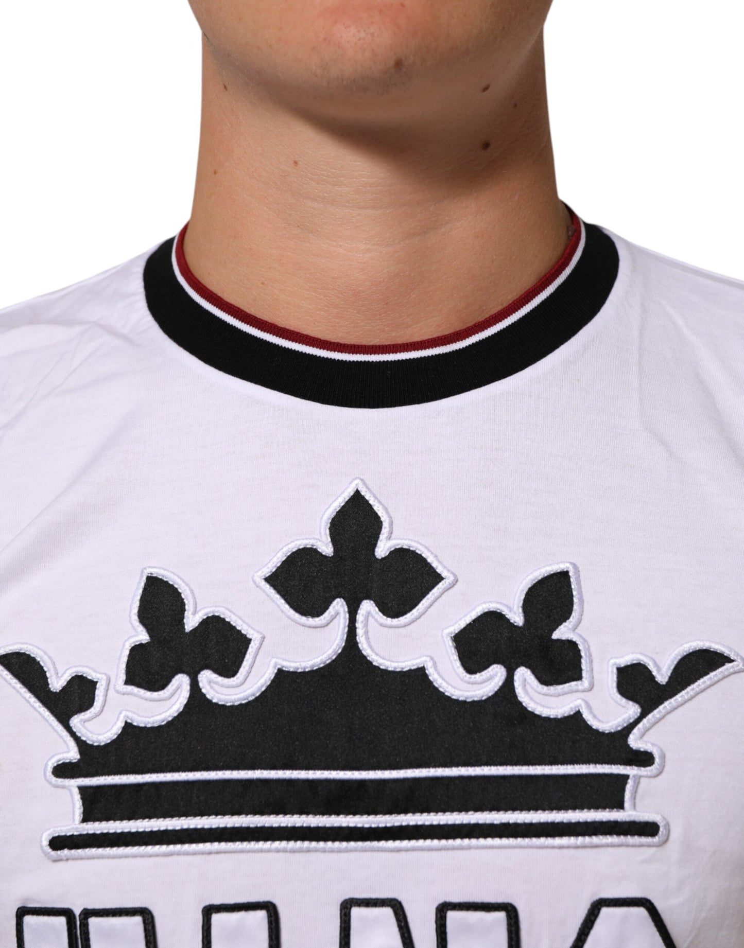 Dolce & Gabbana White Cotton Crown King Embroidery T-shirt Mens T-Shirt