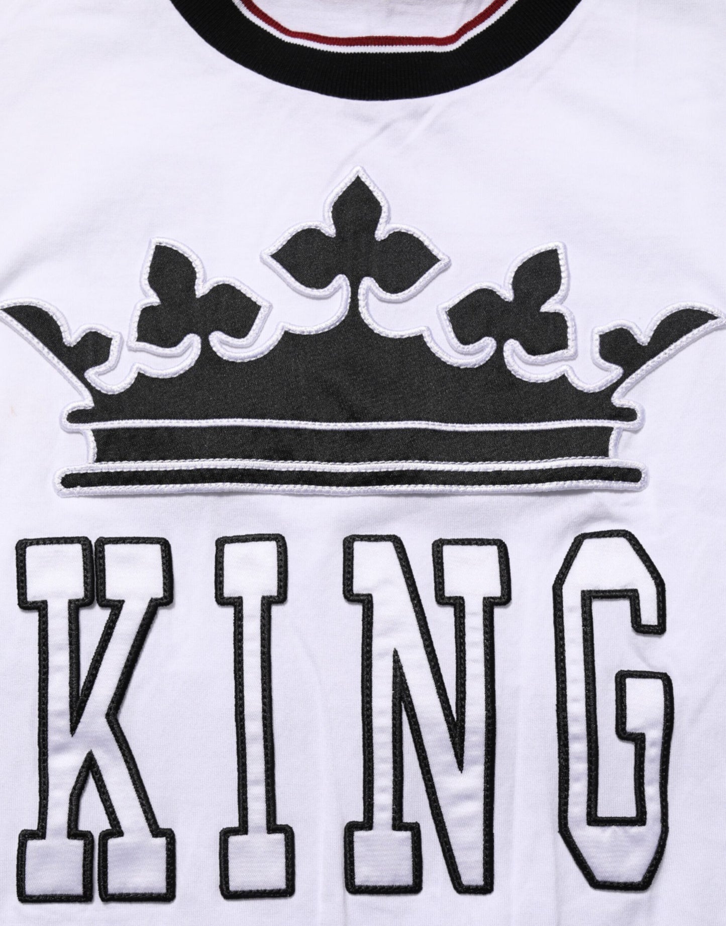 Dolce & Gabbana White Cotton Crown King Embroidery T-shirt Mens T-Shirt