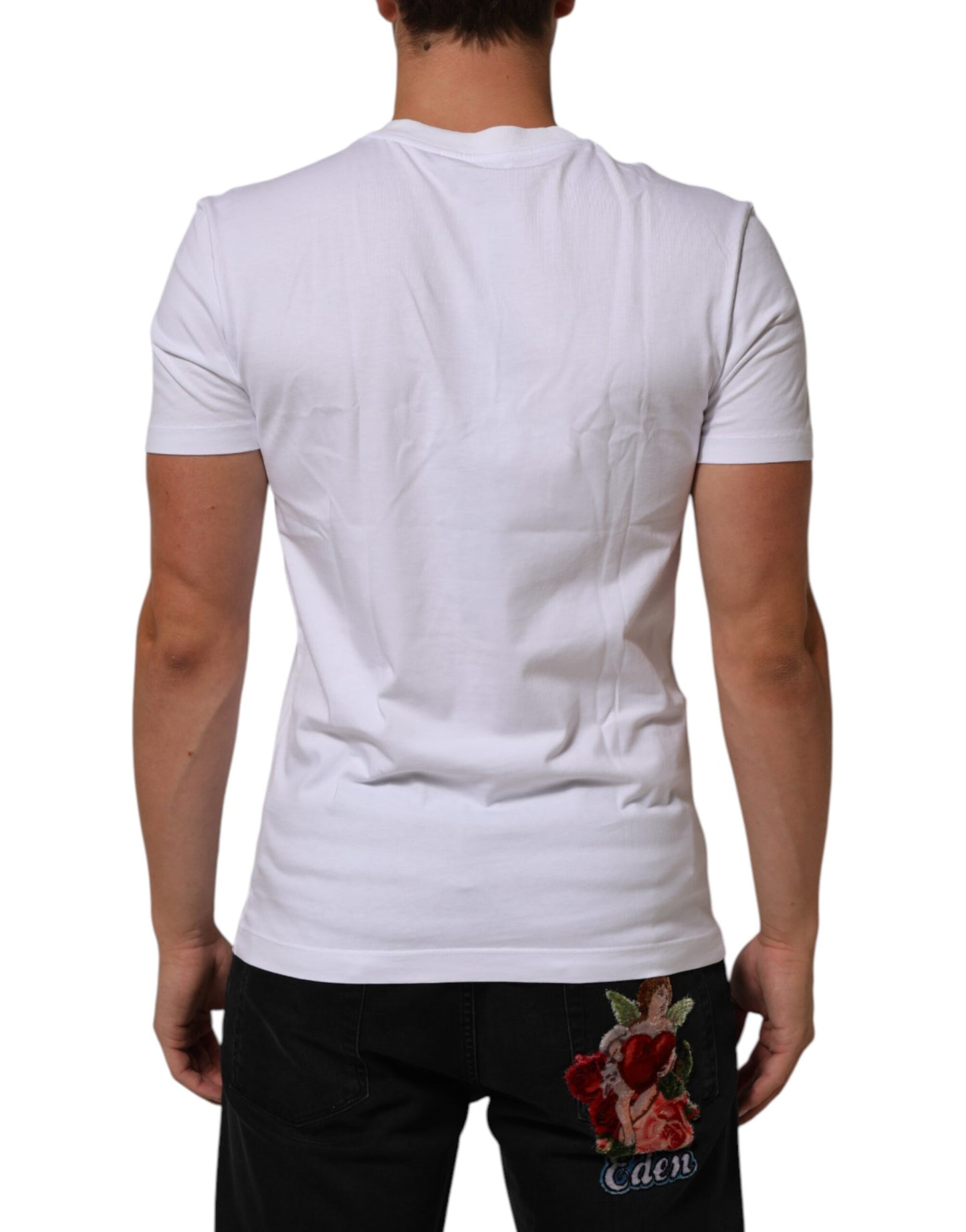 Dolce & Gabbana White Cotton Logo Print Crew Neck Men T-shirt Mens T-Shirt