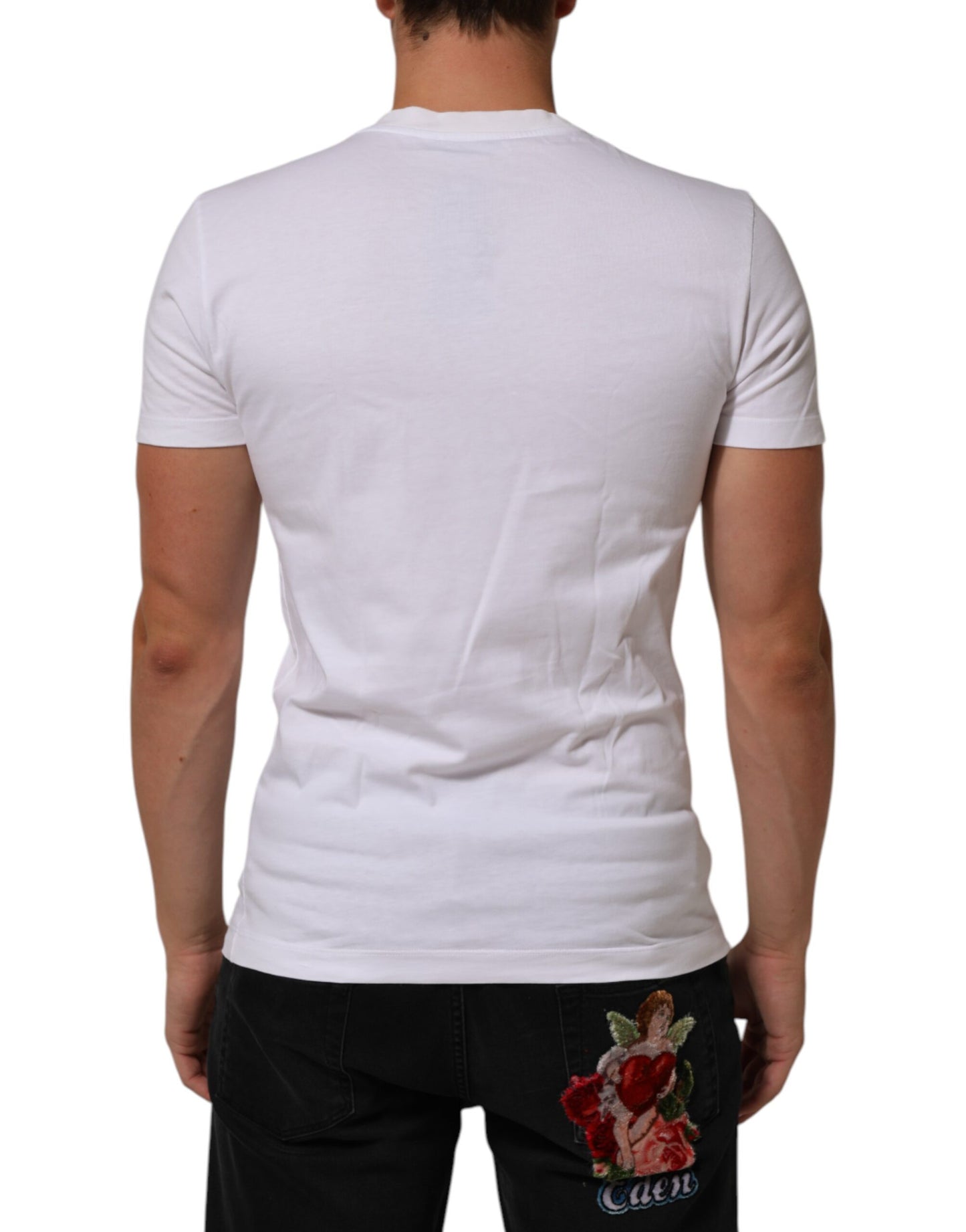 Dolce & Gabbana White Cotton Logo Print Crew Neck Men T-shirt Mens T-Shirt