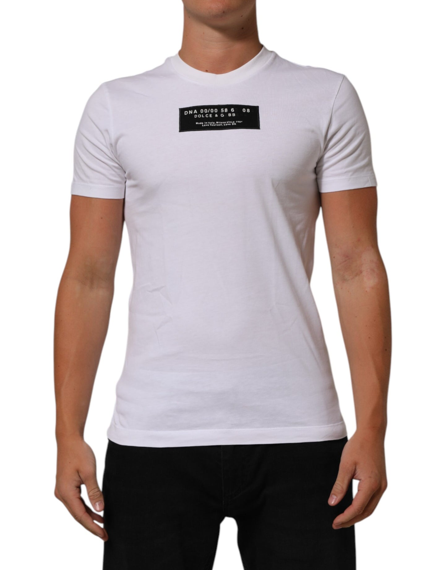 Dolce & Gabbana White Cotton Logo Print Crew Neck Men T-shirt Mens T-Shirt