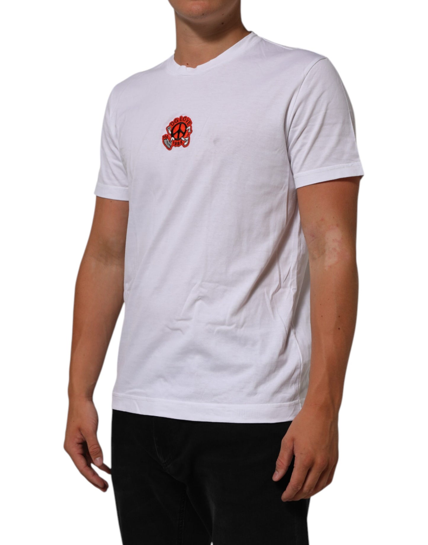 Dolce & Gabbana White Cotton DG Love Patch Crew Neck T-shirt Mens T-Shirt