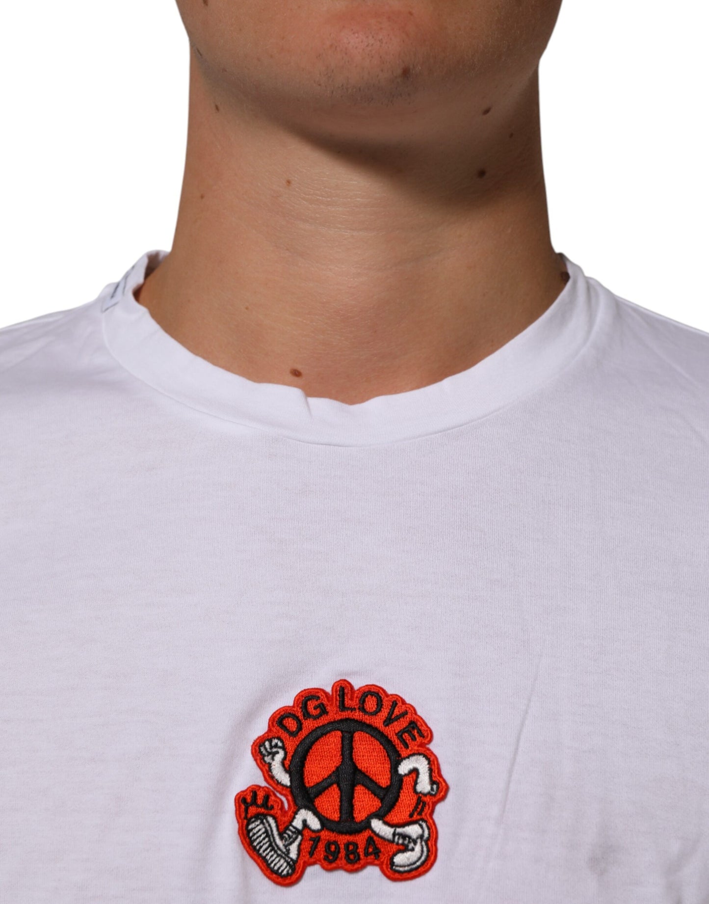 Dolce & Gabbana White Cotton DG Love Patch Crew Neck T-shirt Mens T-Shirt