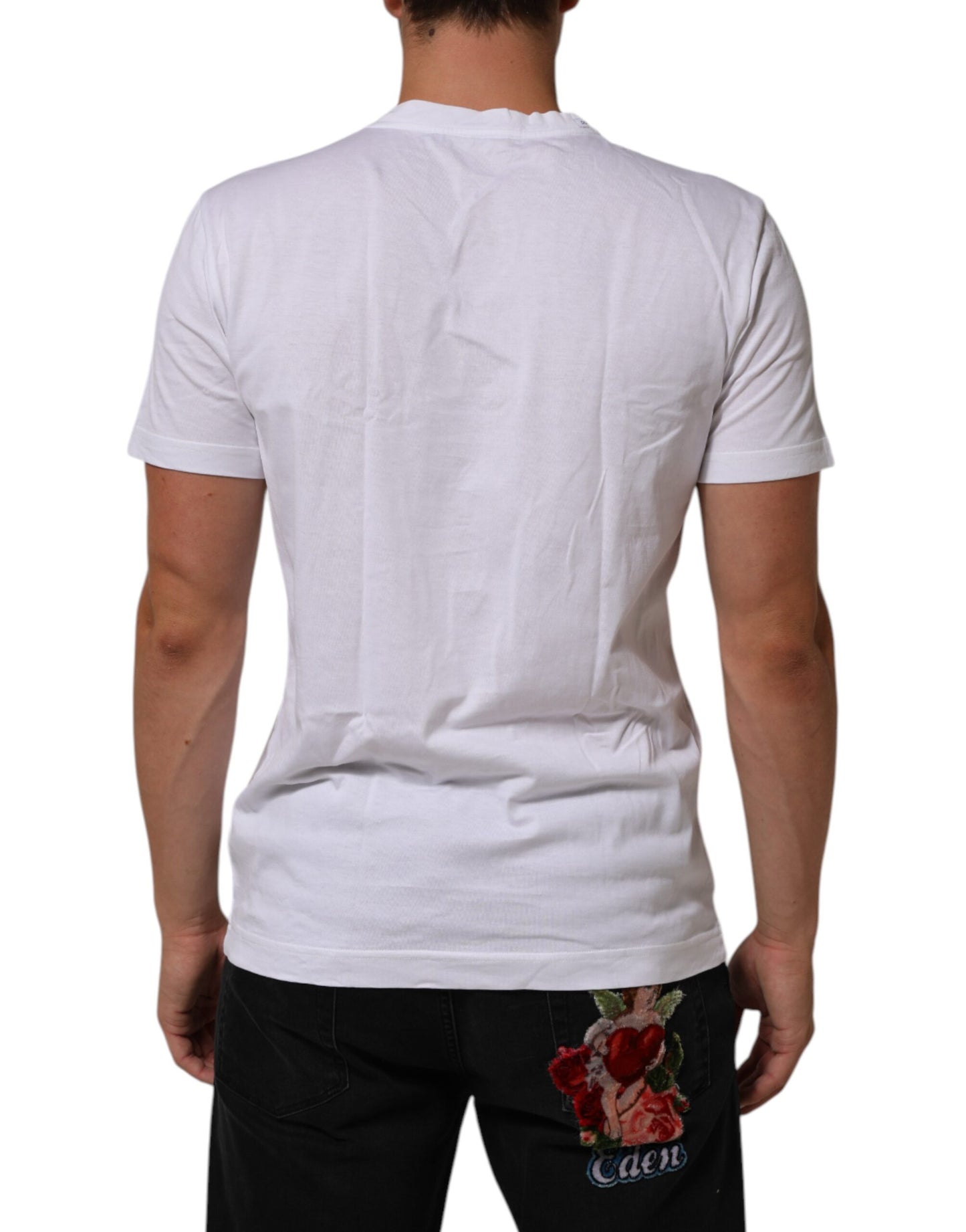 Dolce & Gabbana White Cotton DG Love Patch Crew Neck T-shirt Mens T-Shirt