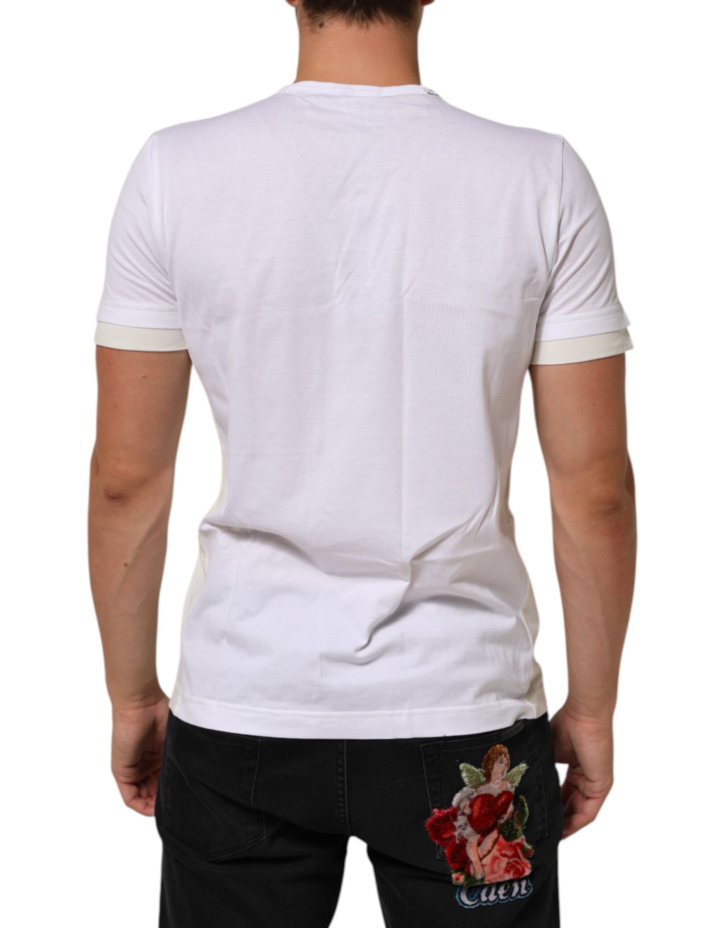 Dolce & Gabbana White Cotton Pocket Crew Neck Men Tee T-shirt Mens T-Shirt