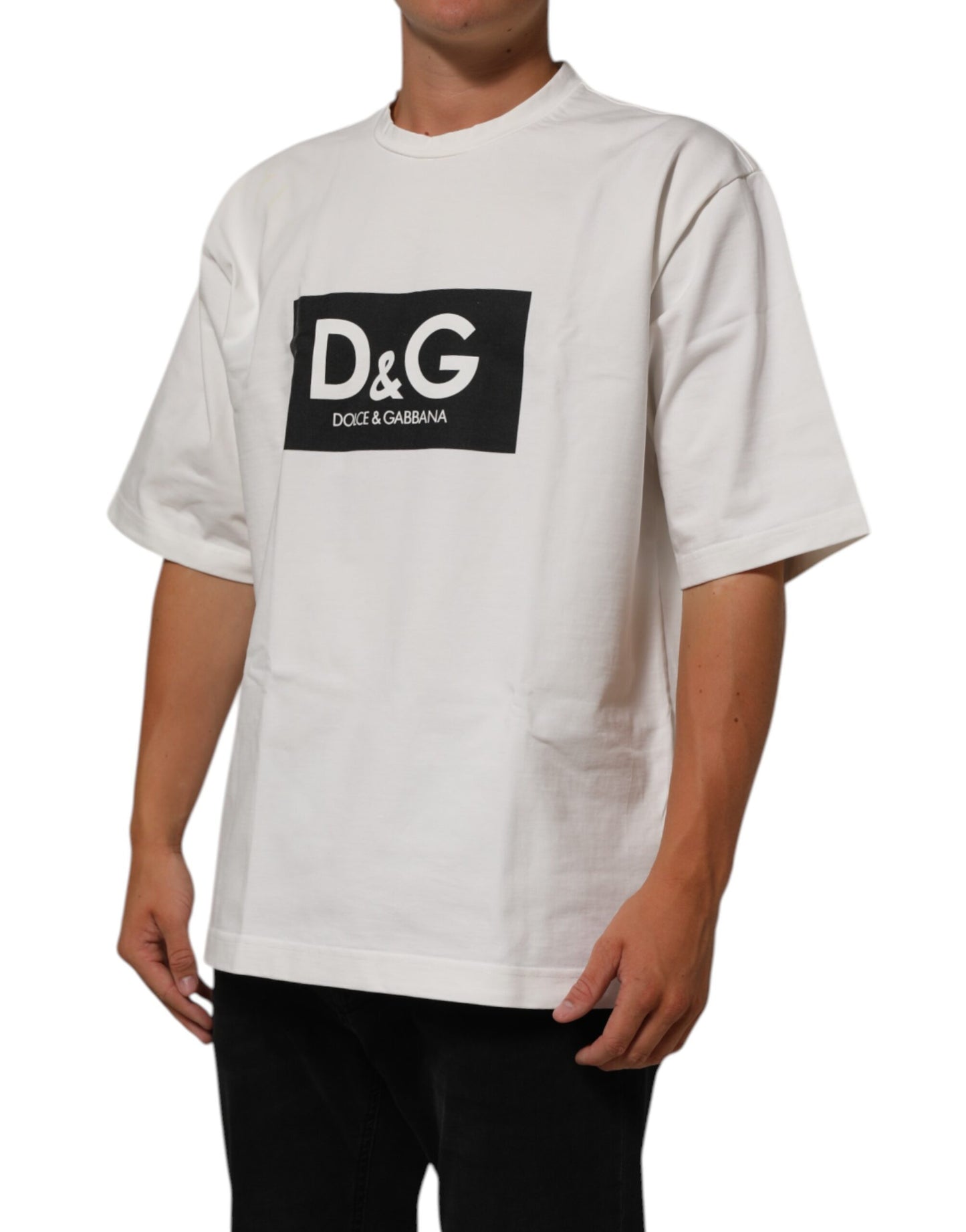 Dolce & Gabbana White Cotton Logo Print Crew Neck Men T-shirt Mens T-Shirt