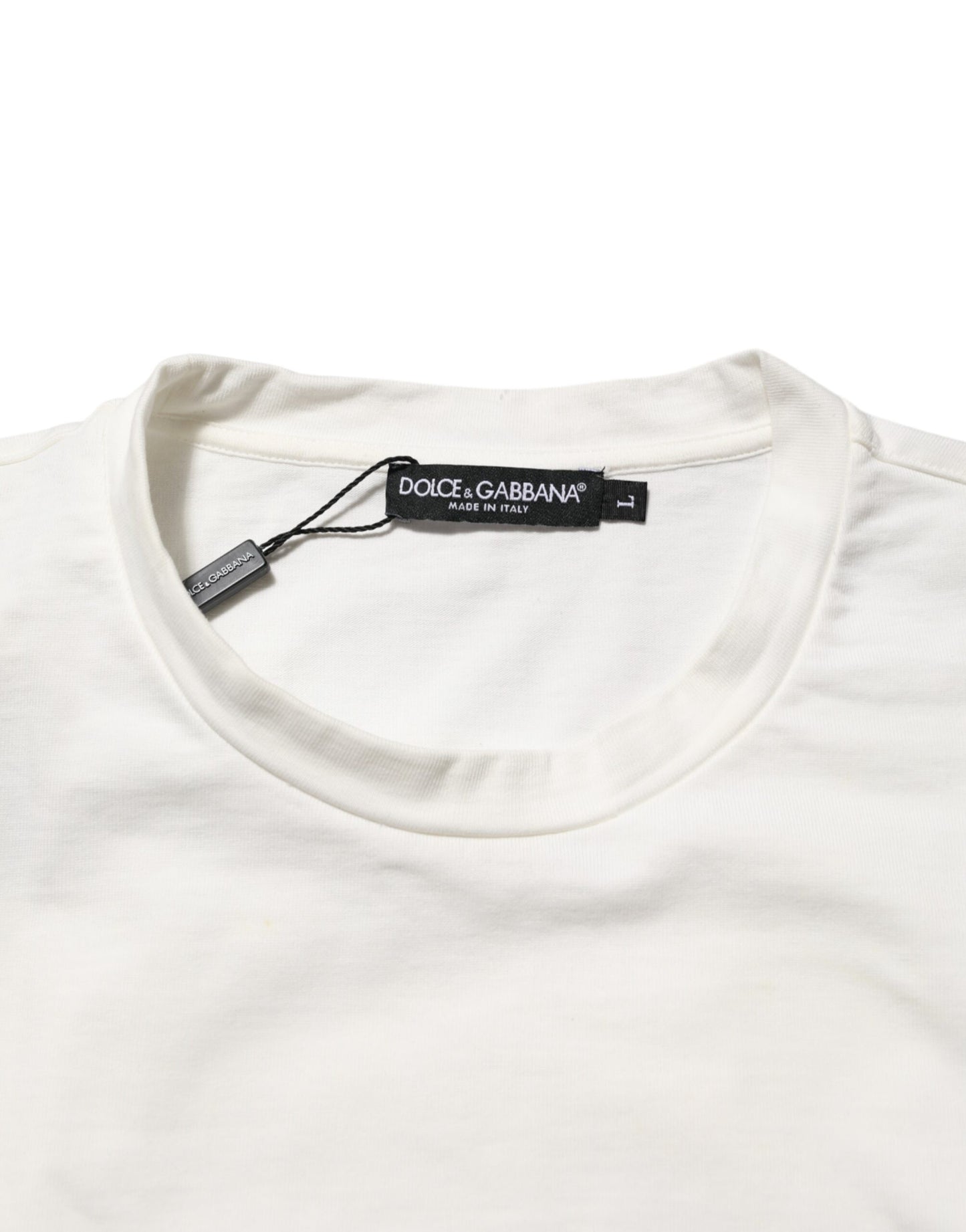 Dolce & Gabbana White Cotton Logo Print Crew Neck Men T-shirt Mens T-Shirt