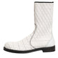 Dolce & Gabbana White Lambskin Leather Mid Calf Boots Shoes