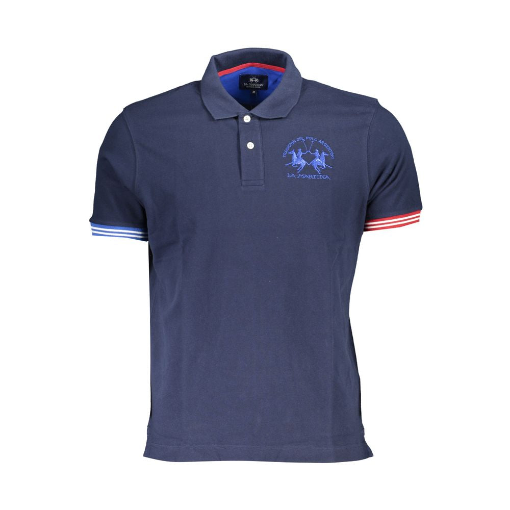 La Martina Blue Cotton Polo Shirt Mens T-Shirt