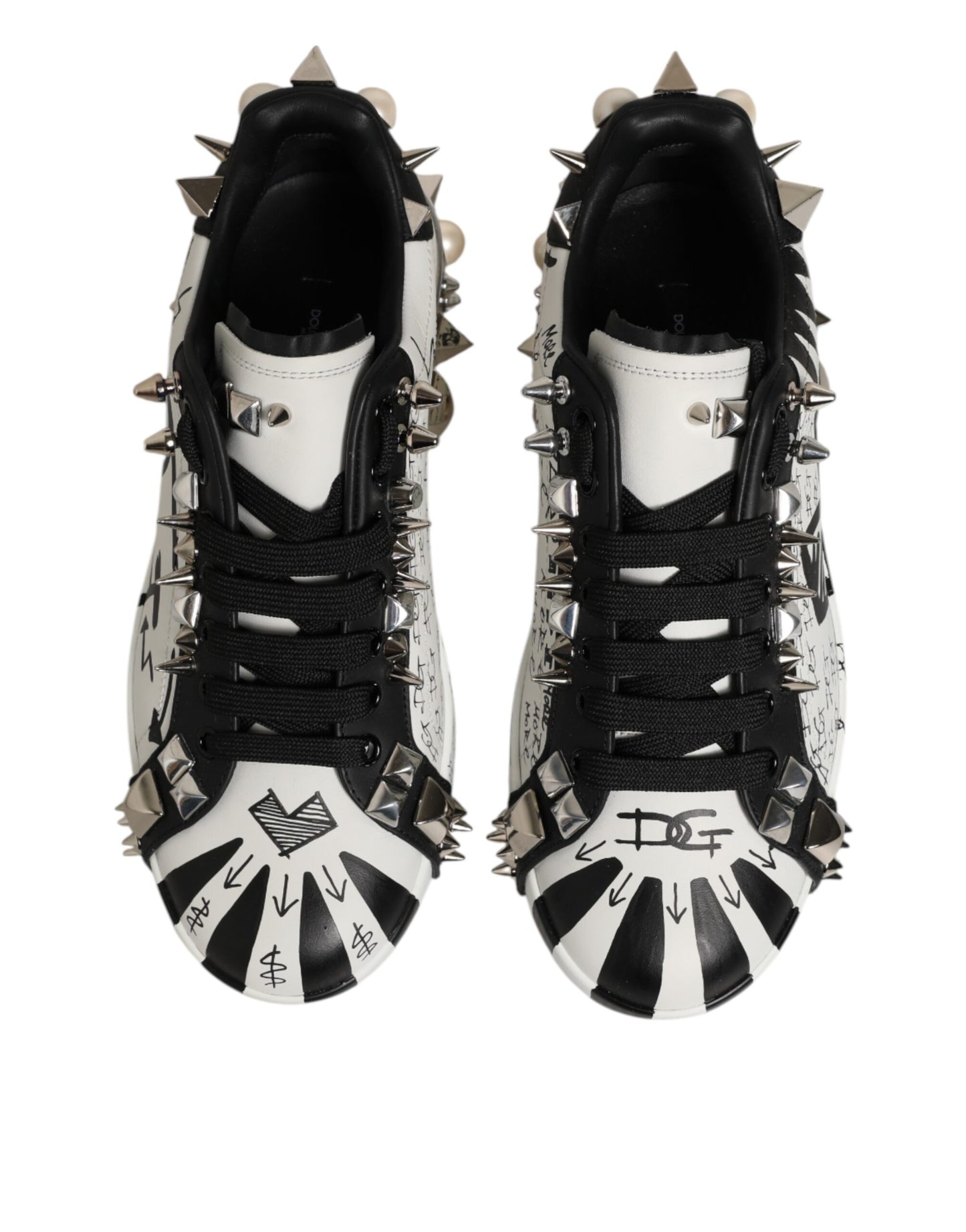 Dolce & Gabbana Black White Studded Low Top Sneakers Shoes