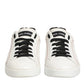 Dolce & Gabbana White Black Leather Low Top Sneaker Shoes