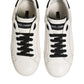 Dolce & Gabbana White Black Leather Low Top Sneaker Shoes
