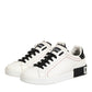 Dolce & Gabbana White Black Leather Low Top Sneaker Shoes