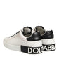 Dolce & Gabbana White Black Leather Low Top Sneaker Shoes