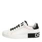 Dolce & Gabbana White Black Leather Low Top Sneaker Shoes